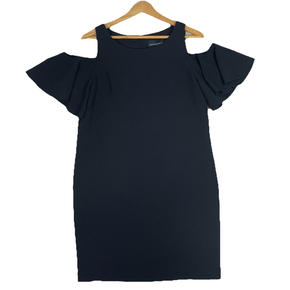 Cynthia Rowley Cold Shoulder Peek A Boo Shift Black Party Dress Size 10